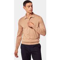 Hawes & Curtis Camel Polo Sweater | Machine Washable | Merino Wool | Plain | Men's