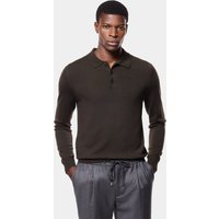 Hawes & Curtis Dark Olive Polo Sweater | Machine Washable | Merino Wool | Plain | Men's