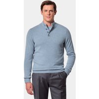 Hawes & Curtis Blue Button Neck Sweater | Lambswool | Plain | Men's
