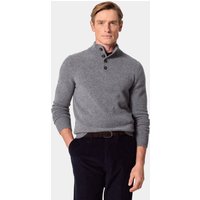 Hawes & Curtis Grey Button Neck Sweater | Lambswool | Plain | Men's