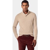 Hawes & Curtis Light Sand Button Neck Sweater | Lambswool | Plain | Men's