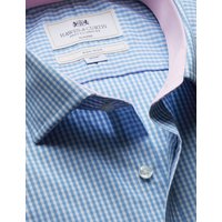 & Classic Fit Blue & Gingham Check Non Iron Shirt Contrast Detail Chest Pocket 16" collar 36" sleeve