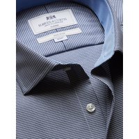 & Classic Fit Navy & Dogtooth Non Iron Shirt Contrast Detail Chest Pocket 16" collar 34" sleeve