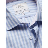 Hawes & Curtis Classic Fit Blue & White Bold Stripe Non-Iron Shirt | Contrast Detail | Chest Pocket | Blue/White | Striped | Men's
