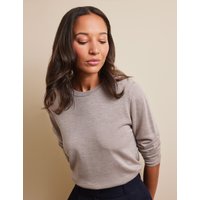 Hawes & Curtis Taupe Crew Neck Sweater | Machine Washable | Merino Wool | Plain | Women's