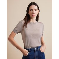 Hawes & Curtis Taupe Short Sleeve Sweater | Machine Washable | Merino Wool | Plain | Women's