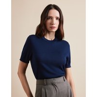 Hawes & Curtis Navy Short Sleeve Sweater | Machine Washable | Merino Wool | Plain | Women's