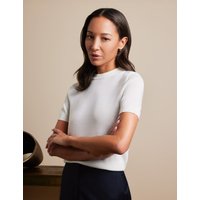 Hawes & Curtis Cream Short Sleeve Sweater | Machine Washable | Merino Wool | Plain | Women's