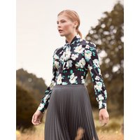 & & White Tropical Floral Print Pussy Bow Blouse