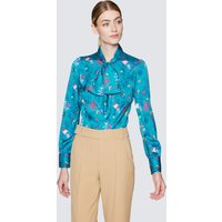 & Turquoise & Mixed Print Pussy Bow Blouse