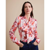 Hawes & Curtis Pink & Orange Floral Pussybow Blouse | Pink/Orange | Polyester | Women's