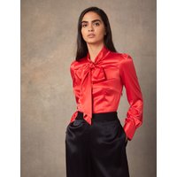 & Paprika Fitted Luxury Satin Blouse Pussy Bow