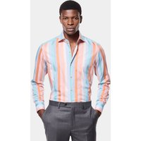 & Slim Fit Orange & Stripe Cotton Poplin Shirt
