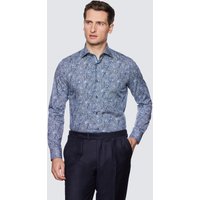 & Blue & Floral Relaxed Slim Fit Shirt Low Collar Long