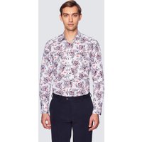 Hawes & Curtis Slim Fit White Floral England Cotton Poplin Curtis Shirt | White/Red | Geometric | Men's
