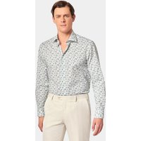 Hawes & Curtis Slim Fit Green & White Ditsy Floral Cotton Poplin Curtis Shirt | Green/White | Men's