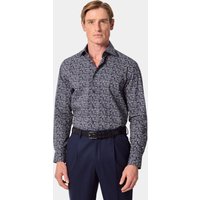Hawes & Curtis Slim Fit Navy & White Floral Cotton Poplin Curtis Shirt | Navy/White | Men's