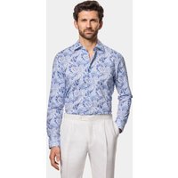 Hawes & Curtis Slim Fit White & Blue Paisley Cotton Poplin Curtis Shirt | White/Blue | Men's