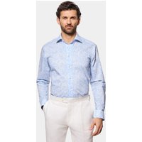 & Slim Fit White & Light Blue Floral Shirt Long