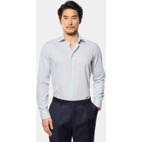 & Slim Fit White & Light Blue Geometric Diamond Weave Shirt Long