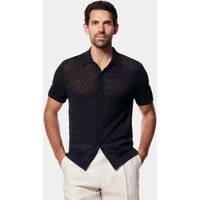 & Midnight Premium Button Through Zig Zag Stitch Polo Shirt