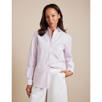 & Relaxed Fit Pink & Oxford Stripe Shirt Contrast Detail