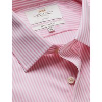 Hawes & Curtis Extra Slim Fit Pink & White Bengal Stripe Twill Non-Iron Shirt | Pink/White | Striped | Men's