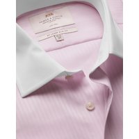 & Slim Fit Herringbone Stripe Non Iron Shirt Contrast Detail 15.5" collar 34" sleeve