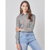 & Teal & Floral Semi Fitted Shirt Single Cuff