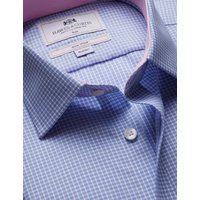 & Slim Fit Blue & Mini Check Non Iron Shirt Contrast Detail 15.5" collar 34" sleeve