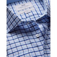 & Slim Fit Blue & Multi Check Non Iron Shirt Contrast Detail 15.5" collar 34" sleeve