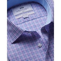 & Slim Fit Purple & Check Non Iron Shirt Contrast Detail 15.5" collar 36" sleeve