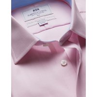 & Slim Fit Pink & Textured Weave Non Iron Shirt Contrast Detail 15.5" collar 34" sleeve