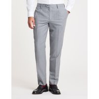 Hawes & Curtis Slim Grey Pleated Pure Flannel Wool Trousers | Wool Flannel | Plain | Men's