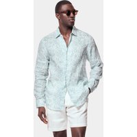 & Slim Fit Green & Floral Linen Shirt Long