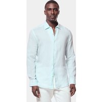 & Slim Fit Aqua Linen Shirt