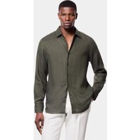 & Slim Fit Dark Green Linen Shirt