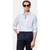 & Slim Fit Blue & Wide Stripe Linen Shirt Long