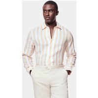 & Slim Fit Orange & Wide Stripe Linen Shirt Long