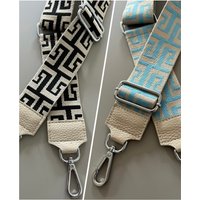Gurtband Silber Taschengurt Gurt Band Für Taschen Bagstrap Mit Leder in Hell Beige Muster Hellblau Oder Schwarz