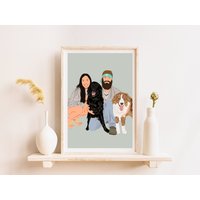 Custom Cartoon Pet Family Portrait