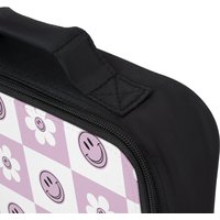 Lavender Smiley Face Checkered Lunch Bag, Back To School, Lunch Tote