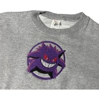 Anime Gengar Sweatshirt, Embroidered Gengar Shirt, Embroidered Poke Sweater
