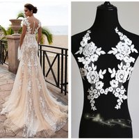 Exquisite Baumwolle Braut Spitze Applikation Paar in Spiegel Bilder Für Hochzeitskleid, Kleid Zubehör, Kopfschmuck