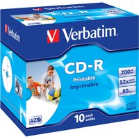 CD-R Verbatim 700MB 10pcs Pack 52x JewelCase wide printable retail
