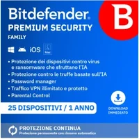 Bitdefender Premium Security Family 2026 | 25 Dispositivi | 1 Anno