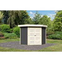 KARIBU Gartenhaus »Goldendorf«, terragrau, BxHxT: 217 x 218 x 238 cm (Außenmaße inkl. Dachüberstand) KARIBU Gartenhaus »Goldendorf«, terragrau, BxHxT: 217 x 218 x 238 cm (Außenmaße inkl. Dachüberstand)