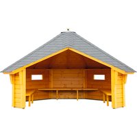 WOLFF FINNHAUS Wetterschutzhütte, BxT: 393 x 325 cm (Aufstellmaße), achteckig – beige Rabatt: 8 % – 12.77 qm WOLFF FINNHAUS Wetterschutzhütte, BxT: 393 x 325 cm (Aufstellmaße), achteckig – beige Rabatt: 8 % – 12.77 qm