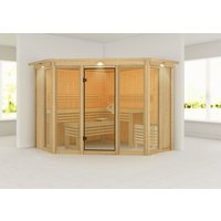 KARIBU Sauna »Ehmja 2«, BxHxT:245 x 202 x 245 cm, mit Dachkranz – beige KARIBU Sauna »Ehmja 2«, BxHxT:245 x 202 x 245 cm, mit Dachkranz – beige