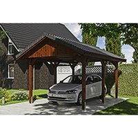 SKANHOLZ Carport »Wallgau«, BxT: 380 x 500 cm, Firsthöhe: 313 cm, lasiert – braun SKANHOLZ Carport »Wallgau«, BxT: 380 x 500 cm, Firsthöhe: 313 cm, lasiert – braun